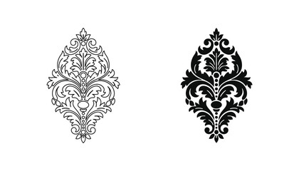 Symmetrical baroque floral damask motif in elegant black and white vector art © Lumina