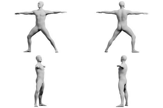 Mannequin t-pose 4-view collage