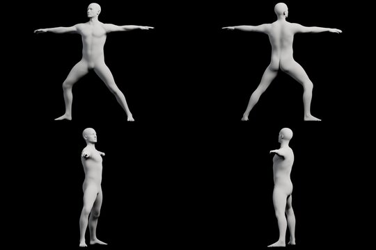 Mannequin t-pose 4-view collage