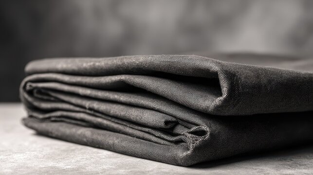 Folded gray tarp on a neutral surface with soft studio lighting