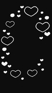 Hand-drawn heart frame animation forming an oval shape, appearing clockwise and fading out clockwise.