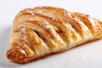Fototapeta premium Freshly baked fruit turnover on a white background with flaky lattice crust and caramel glaze