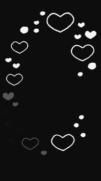 Hand-drawn heart frame animation forming an oval shape, appearing clockwise, rotating several times before fading out.