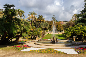 Fototapeta premium Nobel gardens with a fountain in Sanremo, Italy