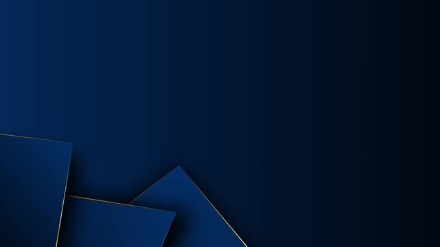 Luxury 4K seamless loop of dark blue geometric shapes with golden edges floating on deep background