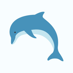 Fototapeta premium Trendy jumping blue dolphin marine mammal on white background for summer beach decor and printing