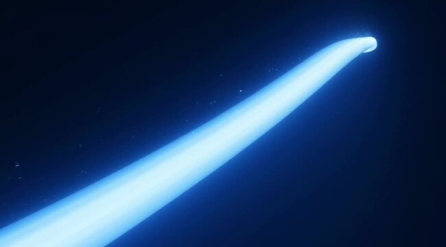 Dynamic blue light streak motion trail abstract glowing energy curve flowing through dark space with subtle sparkling particles futuristic concept cinematic slow motion movement