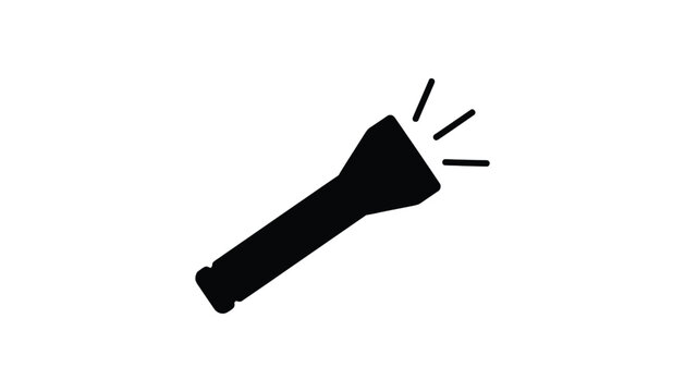 Black flashlight with light beams, white background