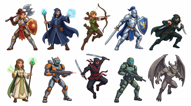 10 Game Character Vector Pack &ndash; Fantasy & Sci-Fi Hero Illustration Set