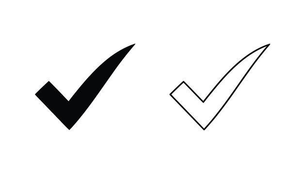 Black and outline checkmark on white background, check mark
