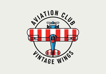 Vintage aviation club logo with red and white biplane © Joan