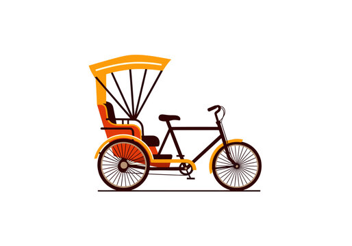 Traditional orange cycle rickshaw flat illustration on white background