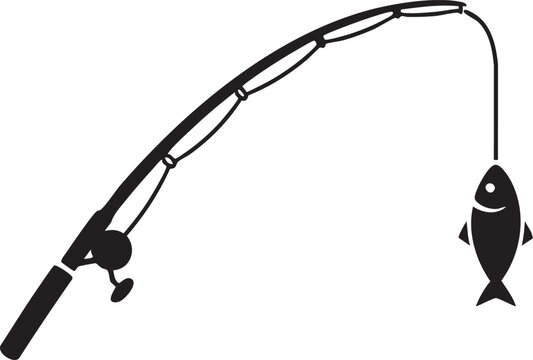 Black fishing rod with caught fish illustration