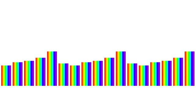 Rainbow audio spectrum visualizer animated equalizer bars on white background visualization