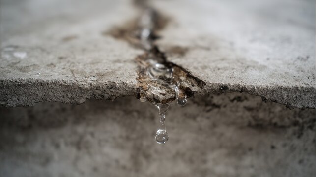 Close-up of a cracked concrete slab with exposed aggregate and moisture indicating slab repair and concrete crash repair need.