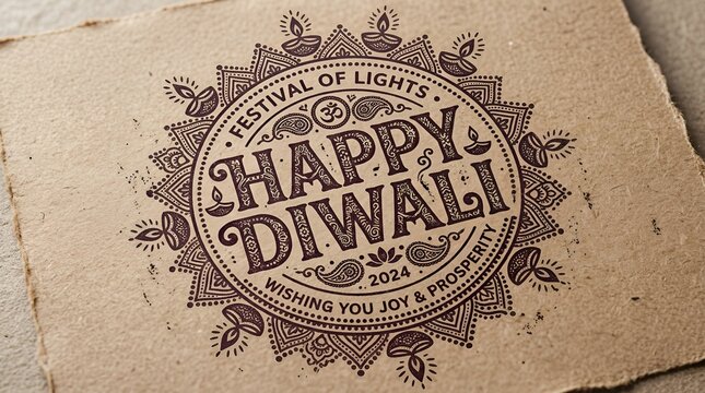 Intricate Diwali Festival of Lights Celebration Card with Traditional Geometric Design