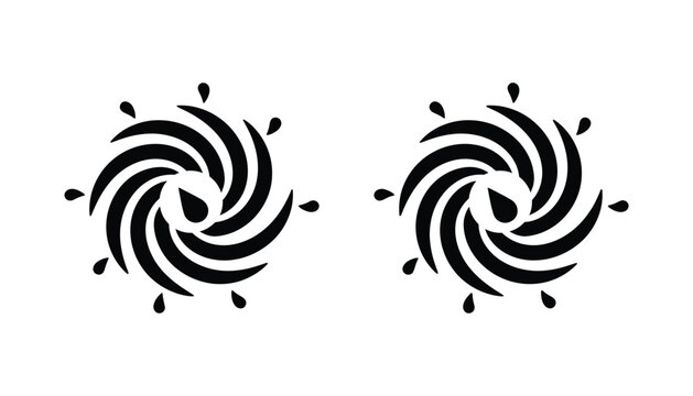 Abstract sun swirl icon set in black solid style for weather and energy concepts or creative logo design elements