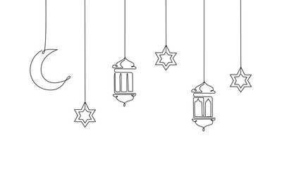 Ramadan kareem lantern in one continuous line drawing eps 10 © Pilangenceng art