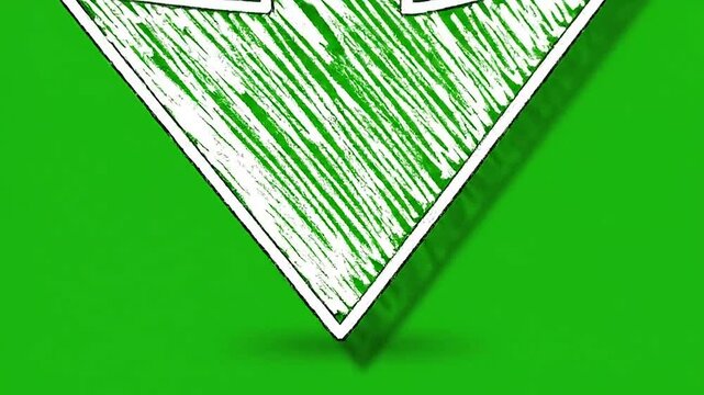 A hand-drawn arrow points downwards on a solid green background