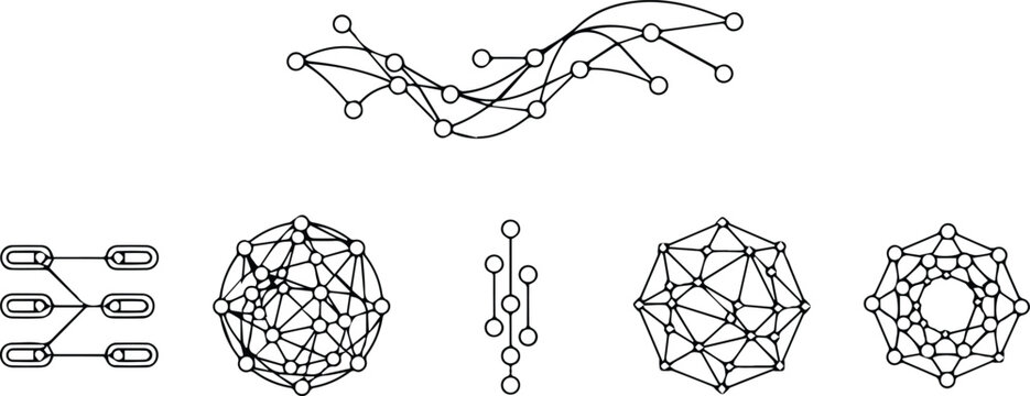 hand-drawn chemical molecule structures and polyhedral graphs vector illustration