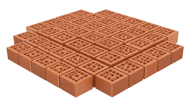 3d rendering of stacked terracotta bricks with staggered joints isolated on transparent background