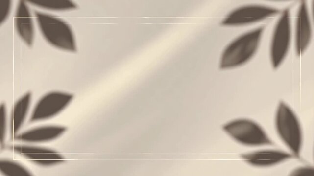 Leaf shadow silhouettes on a warm beige background with a thin white frame. A soft, aesthetic, and minimalist template providing wide copyspace for elegant text or logo presentation.