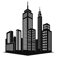 Fototapeta premium modern skyscraper skyline silhouette with window details vector illustration