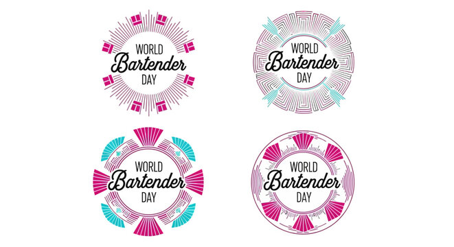 Colorful world bartender day logos and badges for celebrations