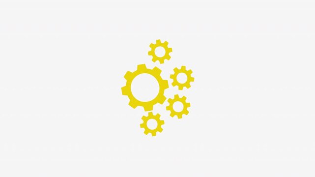 Tech Gear Rotation Animation on White Background Yellow Digital Cogwheel Loop for App Settings and UI Design