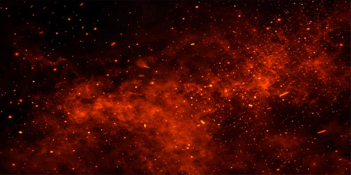 An abstract explosion of red fire and burning orange heat glows like a celestial nebula or galaxy within a smoky space of light and cosmic energy