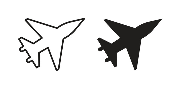 Fighter jet icon design pack in white and black color