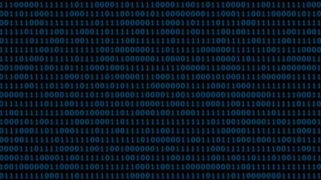 Digital binary code background, streaming blue data stream, cyber security and programming technology concept