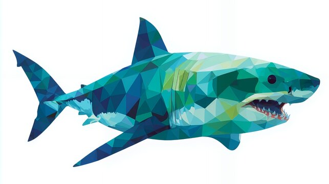 Geometric Ocean Predator: Low-Poly Shark Art in Turquoise Hues