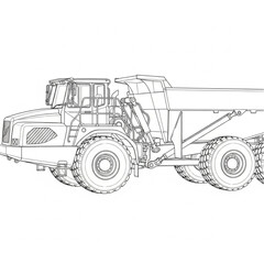 Obraz premium Large mining truck drives across industry landscape with heavy wheels