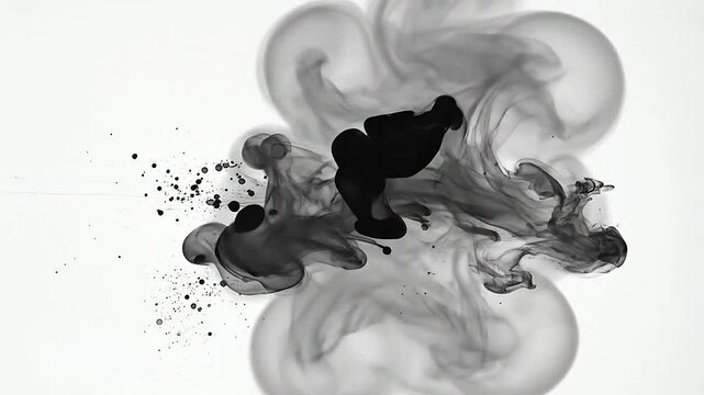 Black ink cloud blooming in clear liquid, abstract motion