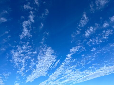 White Altocumulus Clouds Spreading Across a Vivid Blue Sky