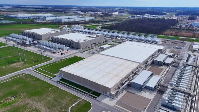 Google data center expansion in New Albany, Ohio, USA in wide aerial view