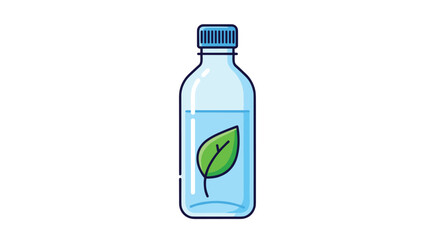 Naklejka premium A simple clean icon of a plastic water bottle with a small green leaf graphic on the front label rests against a pristine white background setting.