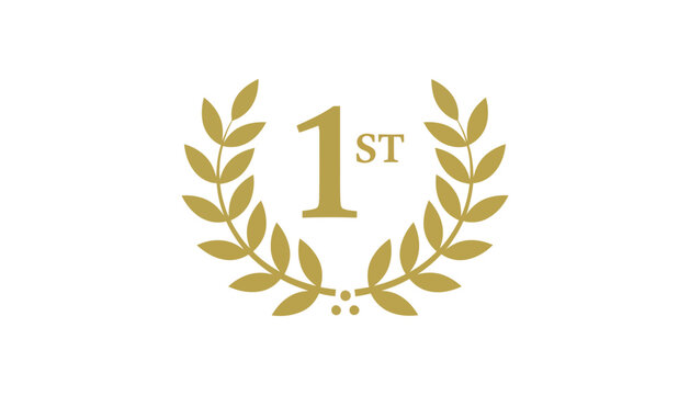 Golden laurel wreath with "1st" text, symbol first place