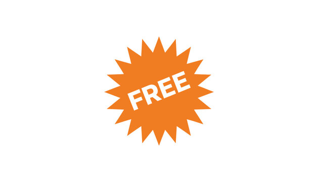 Orange starburst shape with 'free' text on white background