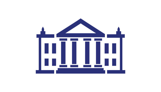 Navy blue building with columns and pediment architecture