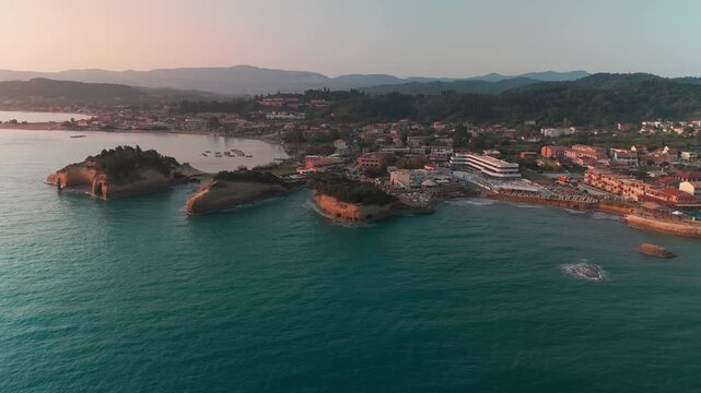 Circling Aerial View of Sidari Coast and Canal of Love Cliffs in Corfu Greece
