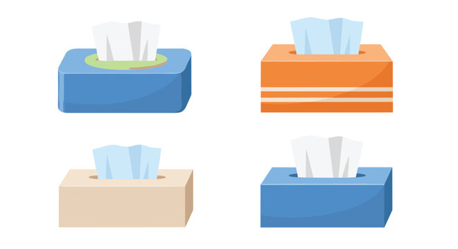 Tissue Box Illustration Set with Paper Napkin Dispensers in Various Colors for Hygiene Design, Healthcare Use, Home Essentials and Clean Vector Collection