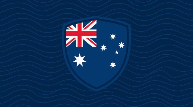Australian National Flag Shield with Union Jack and Southern Cross Emblems on Dynamic Blue Background