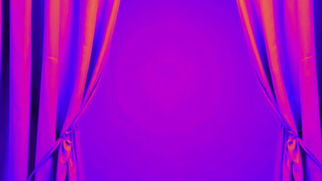 Theater curtain opening with a pop-up "The End" text for a movie finale or presentation closing.