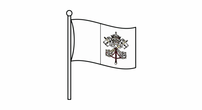 A flag on a pole featuring a crown, crossed keys, and ornate symbols