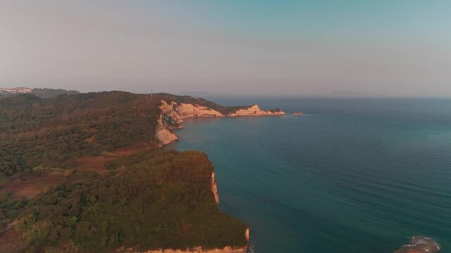 Cinematic Aerial Flight Over Sidari Coastline to Cape Drastis Rock Formations Corfu