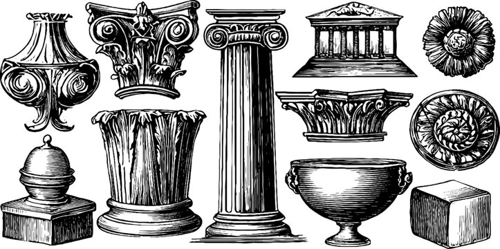 Corinthian and ionic capitals displayed on illustration sheet