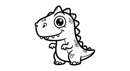 Naklejka premium A cute cartoon Tyrannosaurus Rex in black and white, looking cheerful