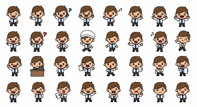 Cartoon business man emoticon faces and expressions
